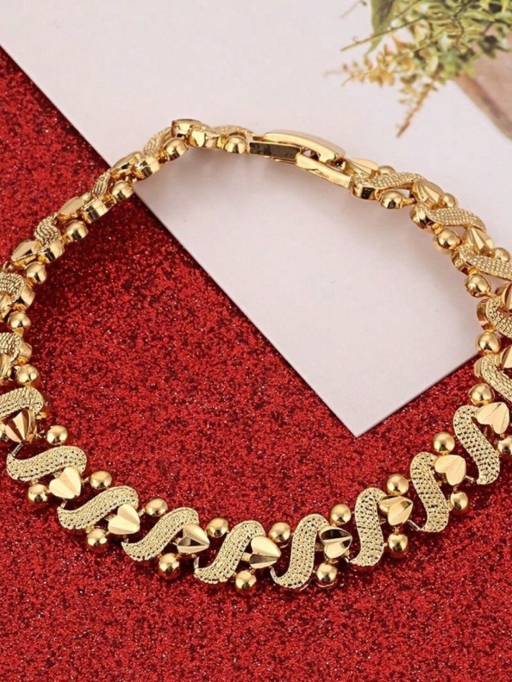 Gold Plated Stainless Steel Textured Heart Bracelet - Picture 1 of 2